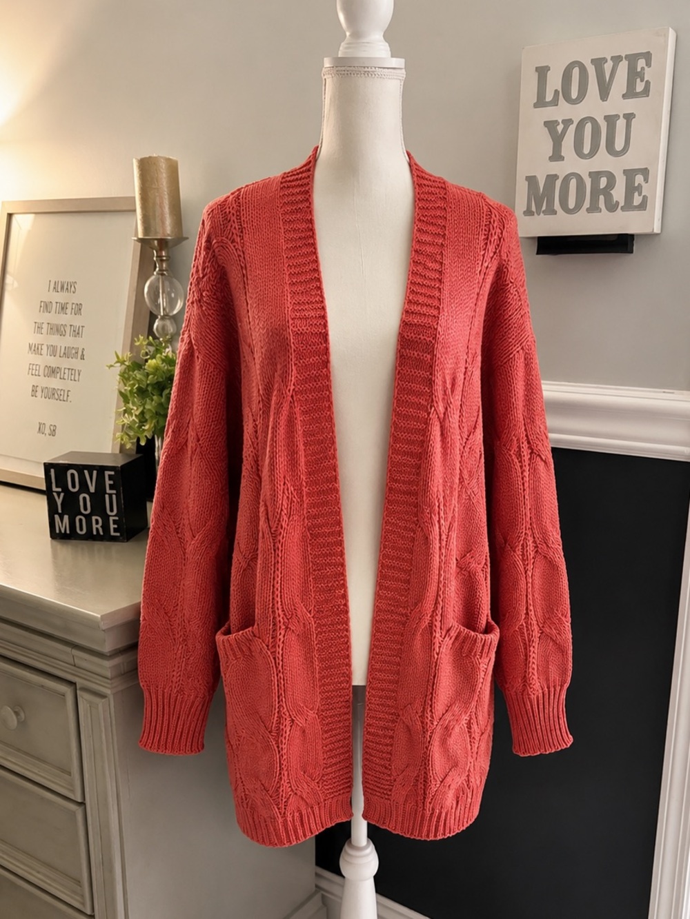 Dokotoo Rust Cable Knit Open Front Cardigan M